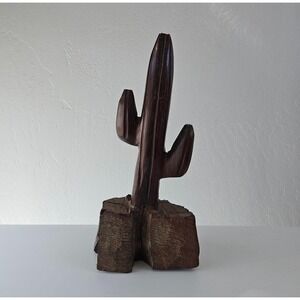 Vtg Ironwood Saguaro Cactus Sculpture 12" Solid Wood MCM Desert